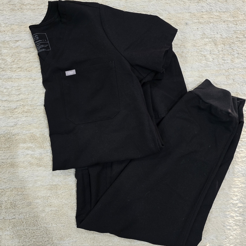 FIGS Technical Collection Black V-Neck Top